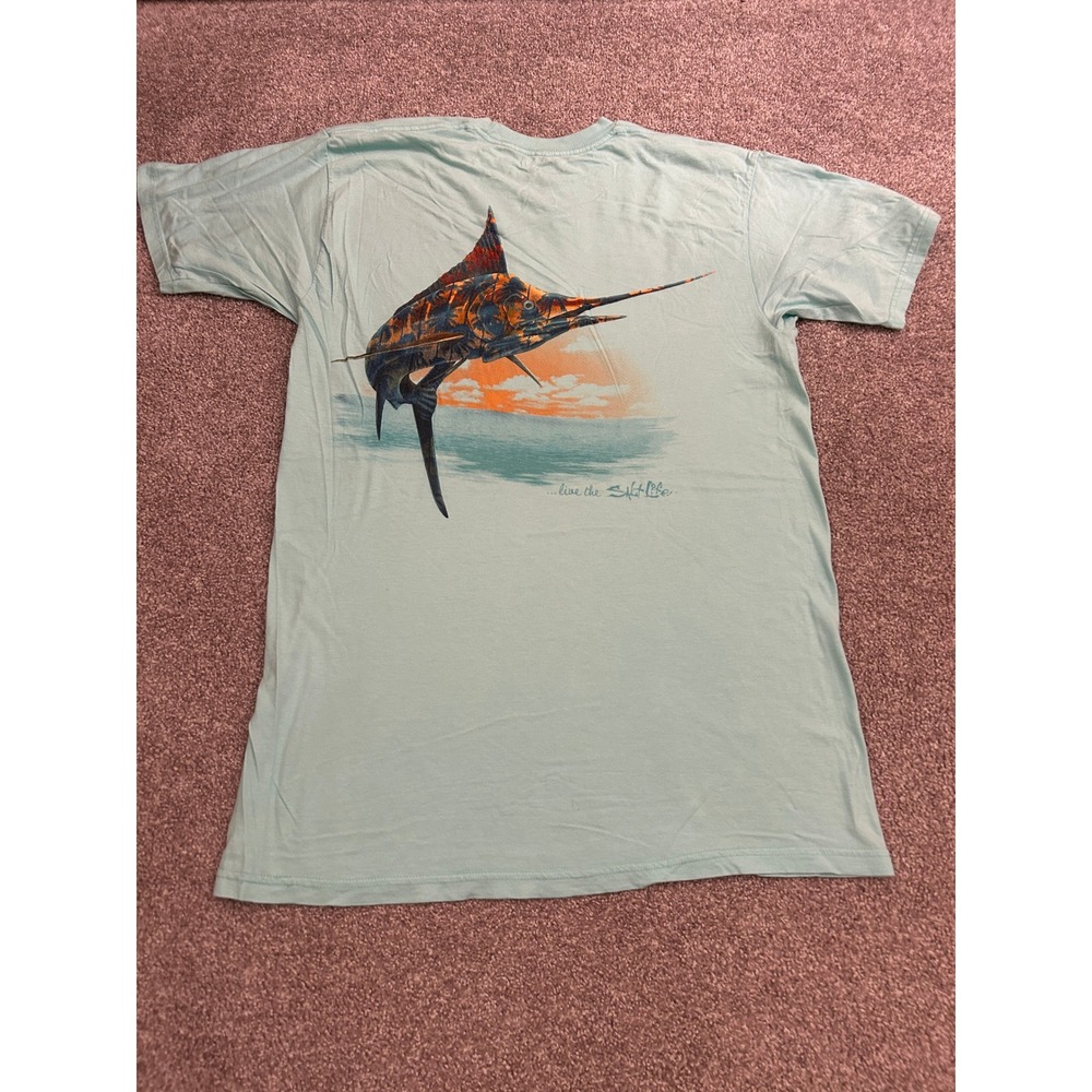 Salt Life T Shirt Mens Medium Blue Marlin Fish Graphic Short Sleeve Excellent
